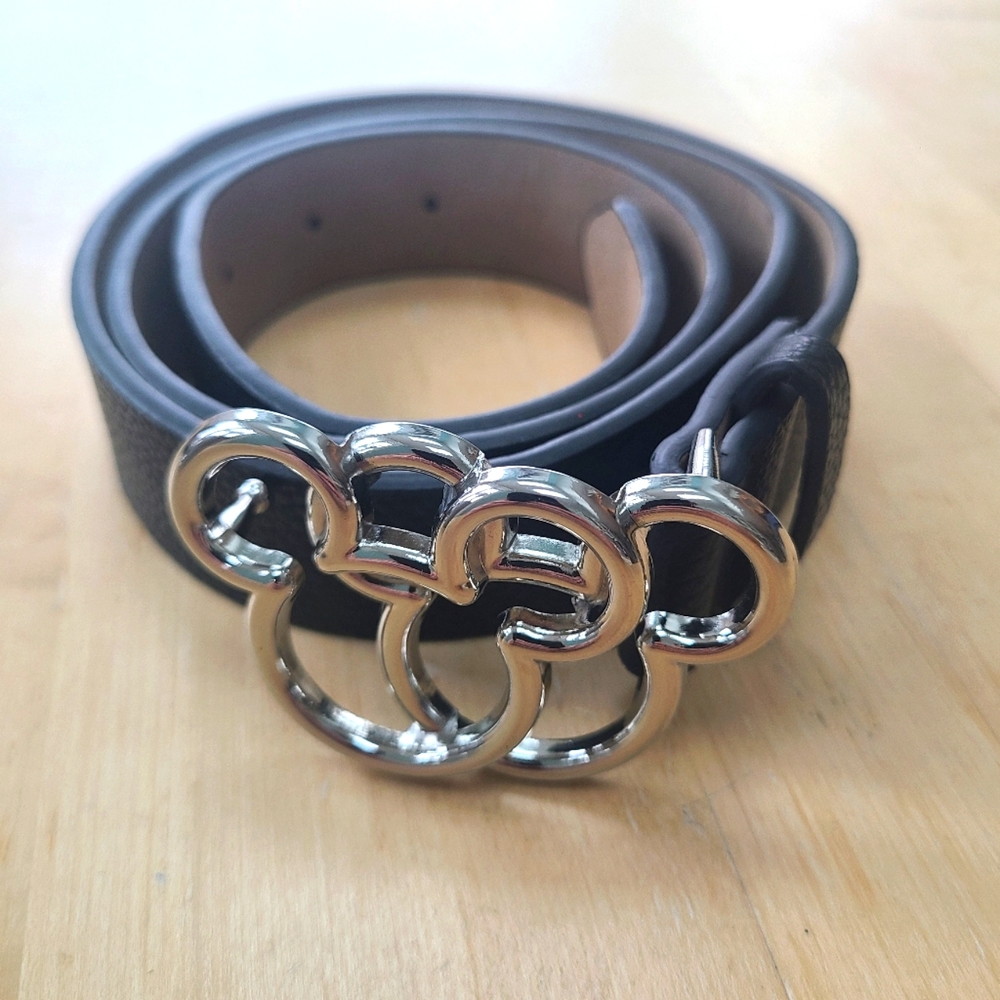 Disney women's blavk and silver mickey belt